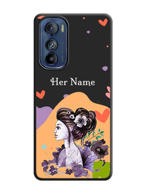 Custom Namecase For Her With Fancy Lady Image On Space Black Personalized Soft Matte Phone Covers -Motorola Edge 30