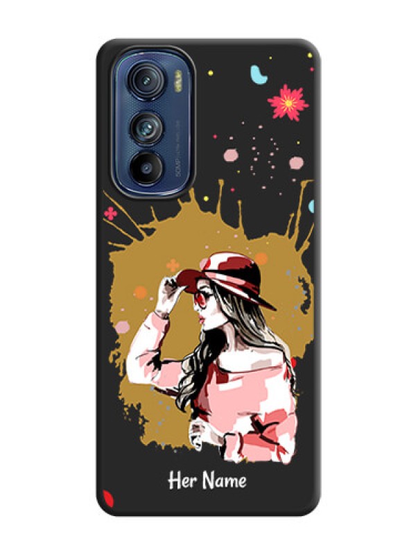 Custom Mordern Lady With Color Splash Background With Custom Text On Space Black Personalized Soft Matte Phone Covers -Motorola Edge 30