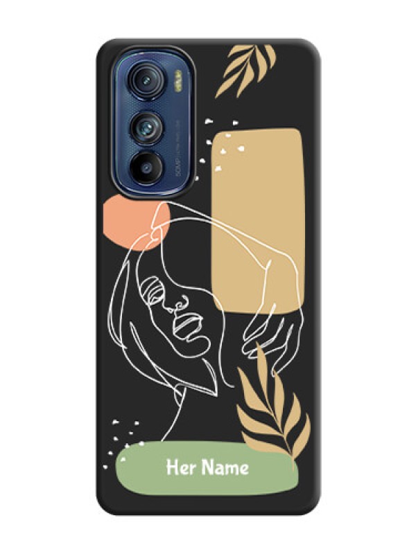 Custom Custom Text With Line Art Of Women & Leaves Design On Space Black Personalized Soft Matte Phone Covers -Motorola Edge 30
