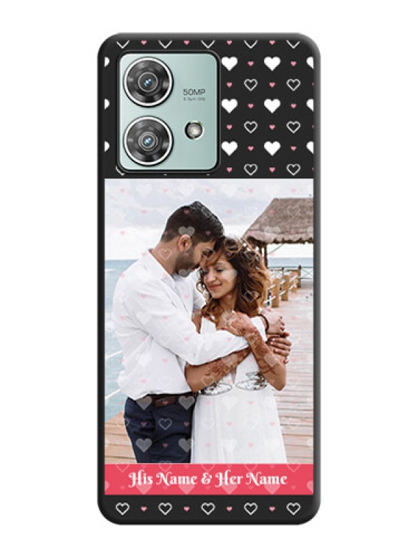 Custom White Color Love Symbols with Text Design on Photo On Space Black Custom Soft Matte Mobile Back Cover - Motorola Edge 40 Neo
