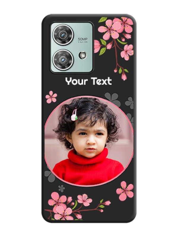Custom Round Image with Pink Color Floral Design on Photo On Space Black Custom Soft Matte Mobile Back Cover - Motorola Edge 40 Neo