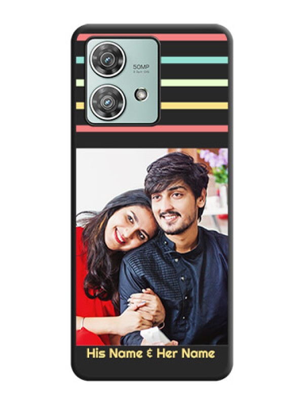 Custom Color Stripes with Photo and Text on Photo  On Space Black Custom Soft Matte Mobile Back Cover - Motorola Edge 40 Neo