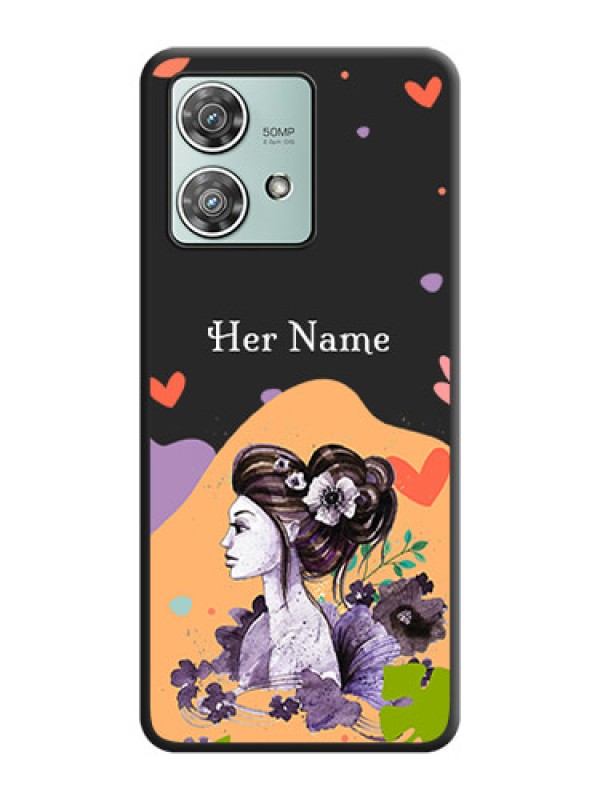 Custom Namecase For Her With Fancy Lady Image On Space Black Custom Soft Matte Mobile Back Cover - Motorola Edge 40 Neo