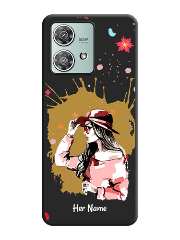 Custom Mordern Lady With Color Splash Background With Custom Text On Space Black Custom Soft Matte Mobile Back Cover - Motorola Edge 40 Neo