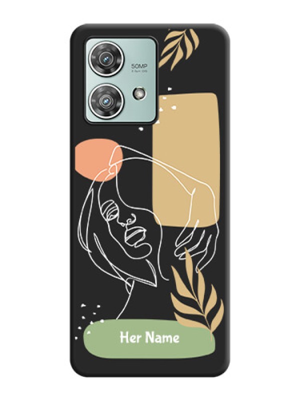 Custom Custom Text With Line Art Of Women & Leaves Design On Space Black Custom Soft Matte Mobile Back Cover - Motorola Edge 40 Neo