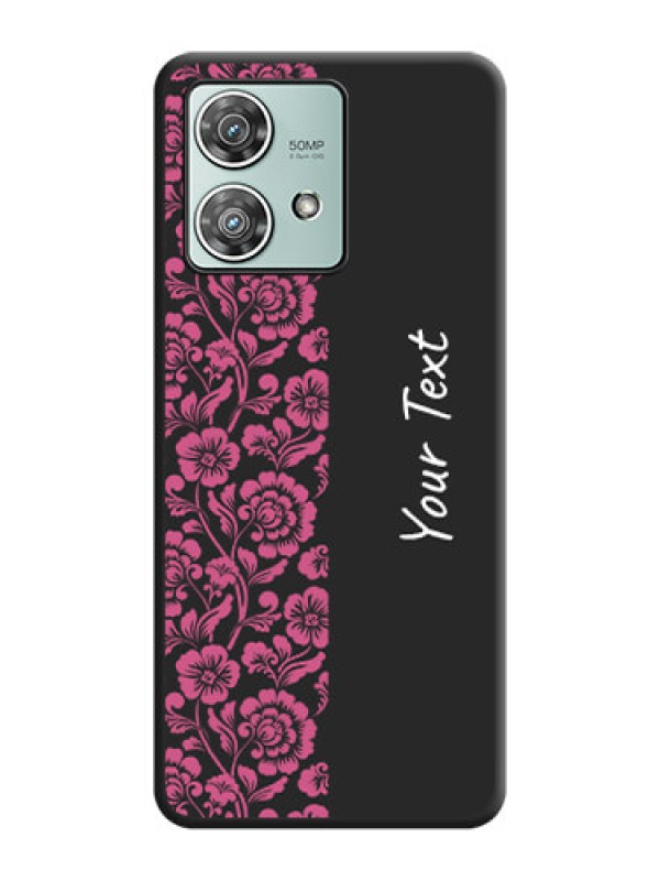 Custom Pink Floral Pattern Design With Custom Text On Space Black Custom Soft Matte Mobile Back Cover - Motorola Edge 40 Neo