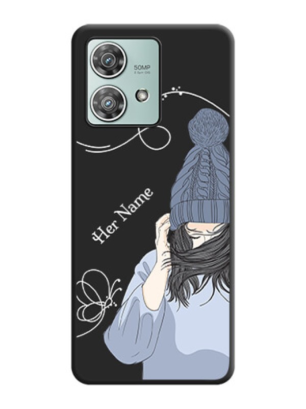 Custom Girl With Blue Winter Outfiit Custom Text Design On Space Black Custom Soft Matte Mobile Back Cover - Motorola Edge 40 Neo