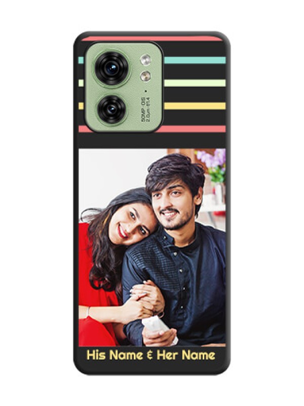 Custom Color Stripes with Photo and Text - Photo on Space Black Soft Matte Mobile Case - Edge 40