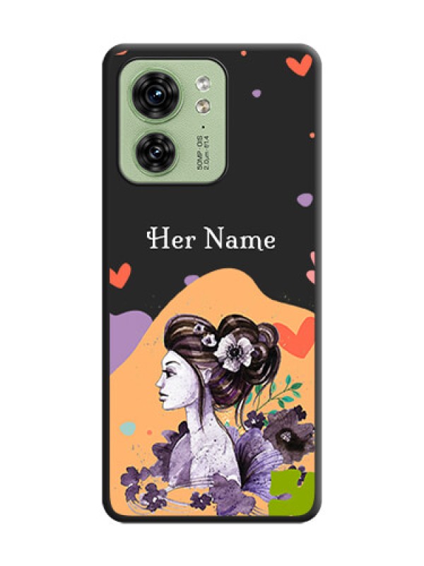 Custom Namecase For Her With Fancy Lady Image On Space Black Personalized Soft Matte Phone Covers - Edge 40