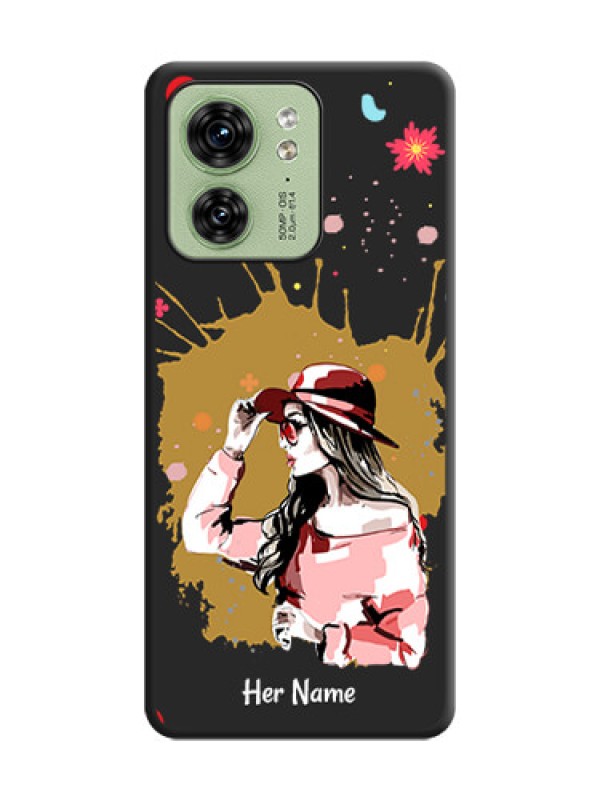 Custom Mordern Lady With Color Splash Background With Custom Text On Space Black Personalized Soft Matte Phone Covers - Edge 40