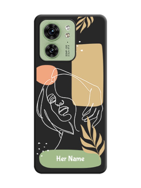 Custom Custom Text With Line Art Of Women & Leaves Design On Space Black Personalized Soft Matte Phone Covers - Edge 40
