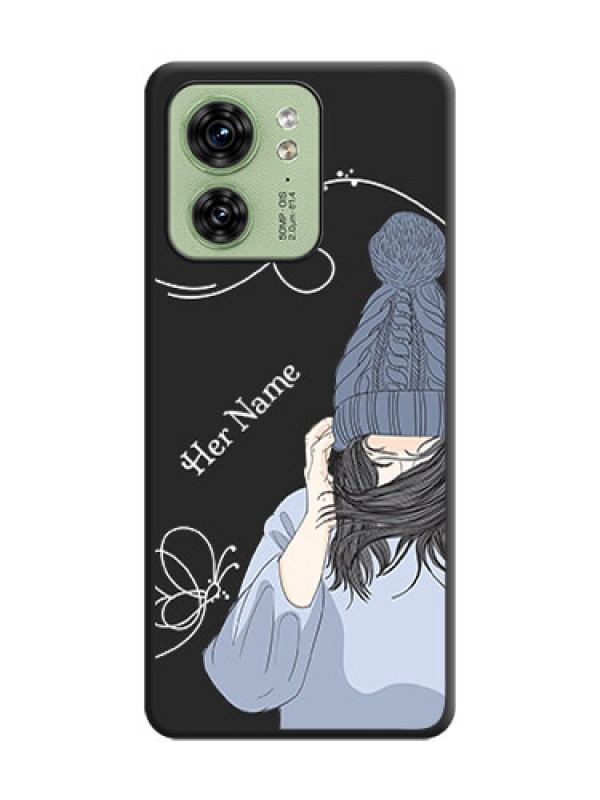Custom Girl With Blue Winter Outfiit Custom Text Design On Space Black Personalized Soft Matte Phone Covers - Edge 40