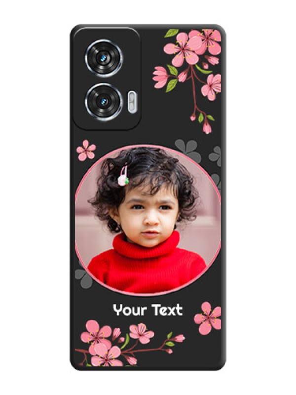 Custom Round Image with Pink Color Floral Design on Photo On Space Black Custom Soft Matte Mobile Back Cover - Motorola Edge 50 Fusion