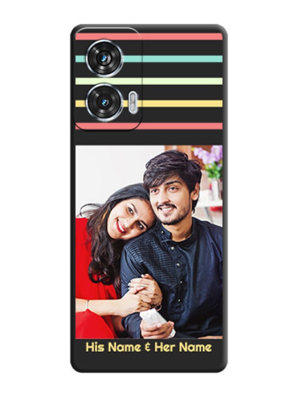 Custom Color Stripes with Photo and Text on Photo On Space Black Custom Soft Matte Mobile Back Cover - Motorola Edge 50 Fusion