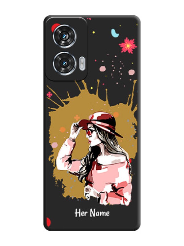 Custom Mordern Lady With Color Splash Background With Custom Text On Space Black Custom Soft Matte Mobile Back Cover - Motorola Edge 50 Fusion