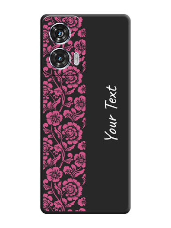 Custom Pink Floral Pattern Design With Custom Text On Space Black Custom Soft Matte Mobile Back Cover - Motorola Edge 50 Fusion