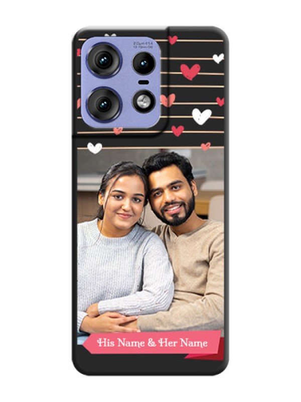 Custom Love Pattern with Name on Pink Ribbon on Photo On Space Black Custom Soft Matte Mobile Back Cover - Motorola Edge 50 Pro 5G