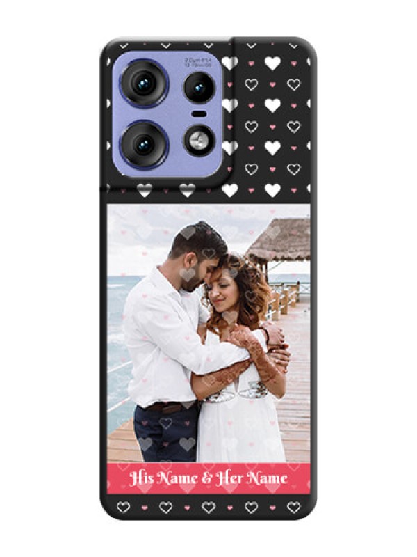 Custom White Color Love Symbols with Text Design on Photo On Space Black Custom Soft Matte Mobile Back Cover - Motorola Edge 50 Pro 5G