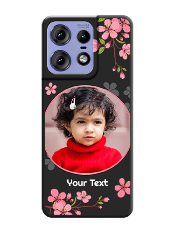 Custom Round Image with Pink Color Floral Design on Photo On Space Black Custom Soft Matte Mobile Back Cover - Motorola Edge 50 Pro 5G