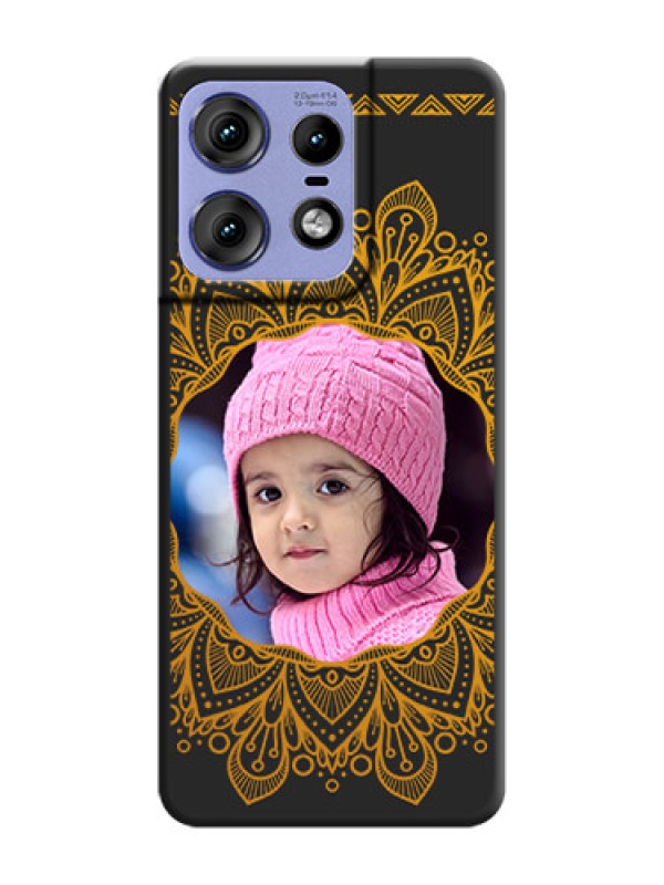 Custom Round Image with Floral Design On Space Black Custom Soft Matte Mobile Back Cover - Motorola Edge 50 Pro 5G