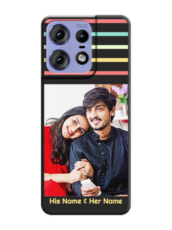 Custom Color Stripes with Photo and Text on Photo On Space Black Custom Soft Matte Mobile Back Cover - Motorola Edge 50 Pro 5G