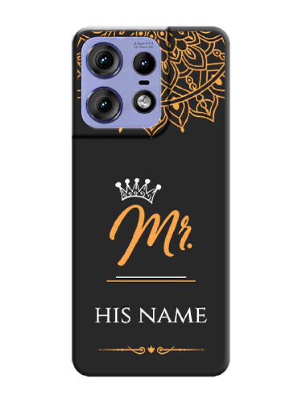 Custom Mr Name with Floral Design On Space Black Custom Soft Matte Mobile Back Cover - Motorola Edge 50 Pro 5G