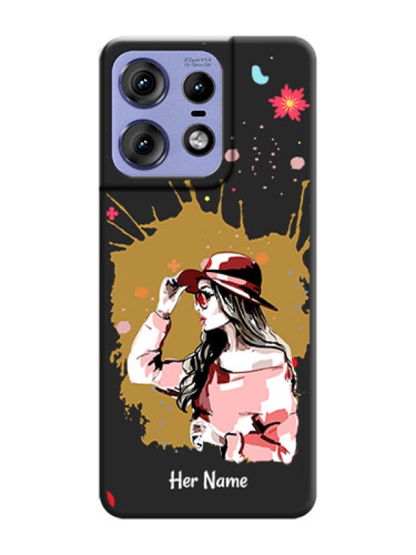 Custom Mordern Lady With Color Splash Background With Custom Text On Space Black Custom Soft Matte Mobile Back Cover - Motorola Edge 50 Pro 5G