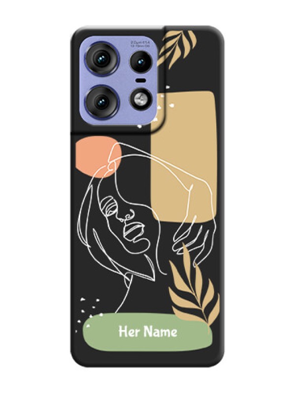 Custom Custom Text With Line Art Of Women & Leaves Design On Space Black Custom Soft Matte Mobile Back Cover - Motorola Edge 50 Pro 5G