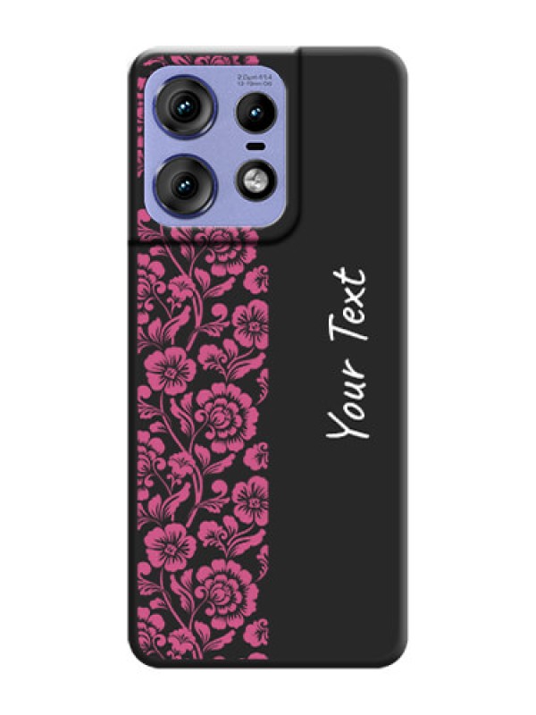 Custom Pink Floral Pattern Design With Custom Text On Space Black Custom Soft Matte Mobile Back Cover - Motorola Edge 50 Pro 5G