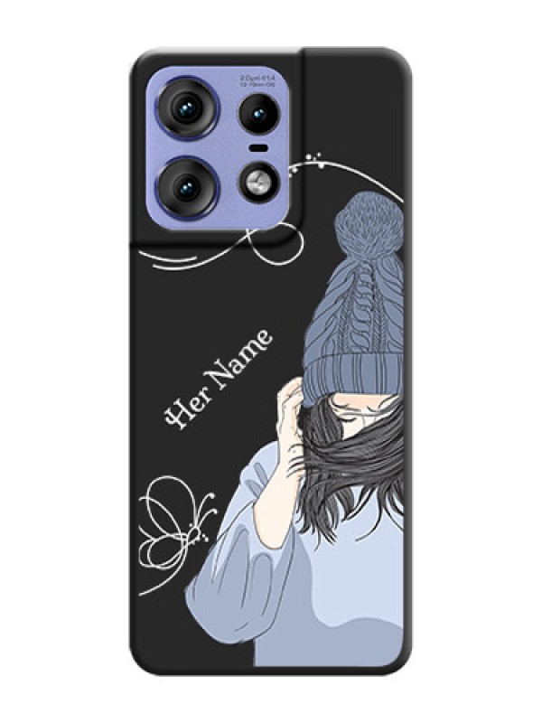 Custom Girl With Blue Winter Outfiit Custom Text Design On Space Black Custom Soft Matte Mobile Back Cover - Motorola Edge 50 Pro 5G