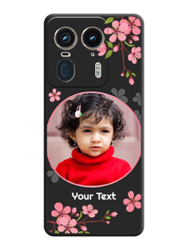 Custom Round Image with Pink Color Floral Design on Photo On Space Black Custom Soft Matte Mobile Back Cover - Motorola Edge 50 Ultra 5G