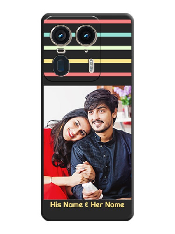 Custom Color Stripes with Photo and Text on Photo On Space Black Custom Soft Matte Mobile Back Cover - Motorola Edge 50 Ultra 5G