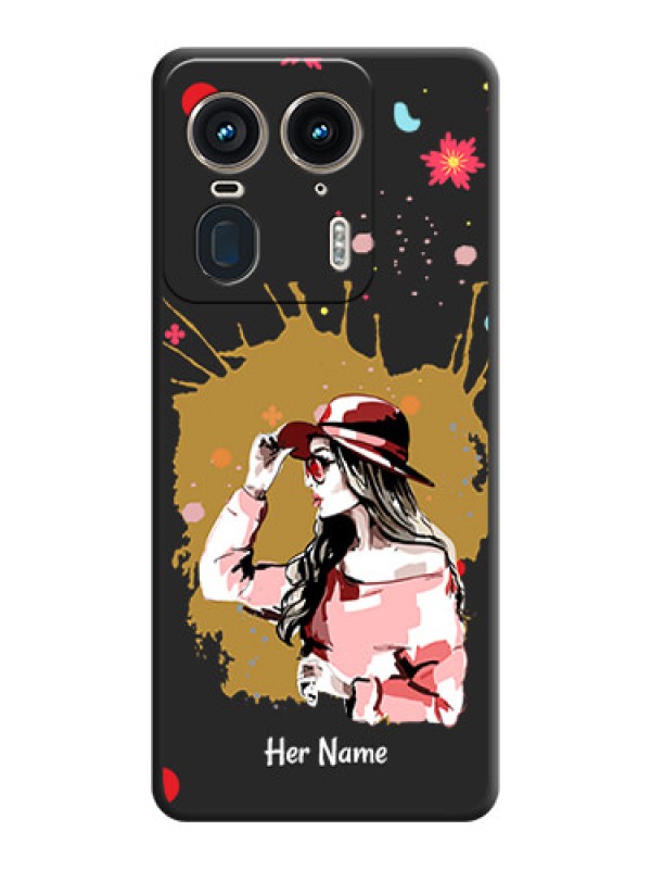 Custom Mordern Lady With Color Splash Background With Custom Text On Space Black Custom Soft Matte Mobile Back Cover - Motorola Edge 50 Ultra 5G