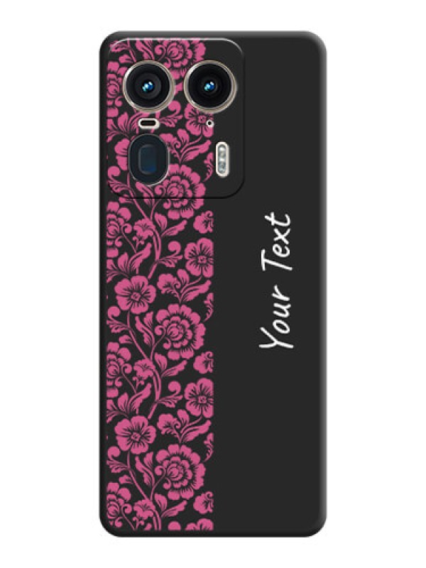 Custom Pink Floral Pattern Design With Custom Text On Space Black Custom Soft Matte Mobile Back Cover - Motorola Edge 50 Ultra 5G