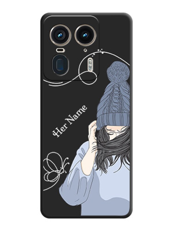 Custom Girl With Blue Winter Outfiit Custom Text Design On Space Black Custom Soft Matte Mobile Back Cover - Motorola Edge 50 Ultra 5G