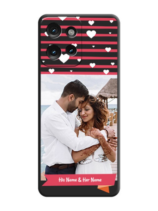 Custom White Color Love Symbols with Pink Lines Pattern On Space Black Custom Soft Matte Mobile Back Cover - Motorola Edge 50