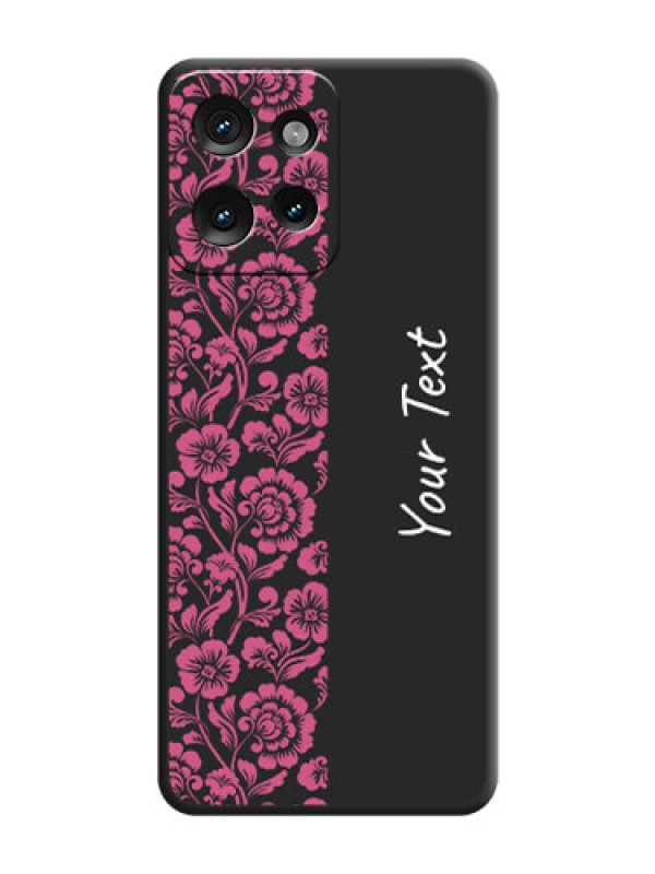 Custom Pink Floral Pattern Design With Custom Text On Space Black Custom Soft Matte Mobile Back Cover - Motorola Edge 50