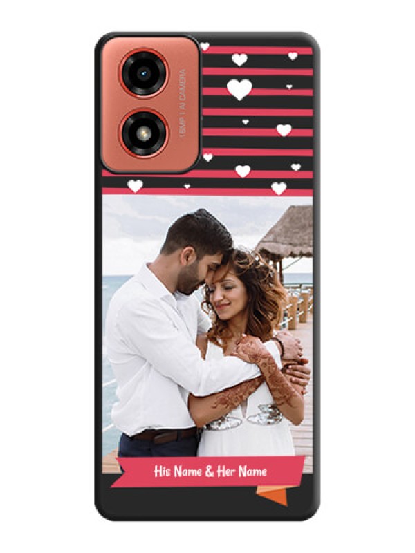 Custom White Color Love Symbols with Pink Lines Pattern on Space Black Custom Soft Matte Phone Cases - Motorola G04