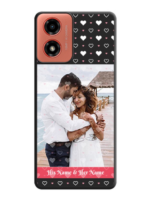 Custom White Color Love Symbols with Text Design on Photo On Space Black Custom Soft Matte Mobile Back Cover - Motorola G04s