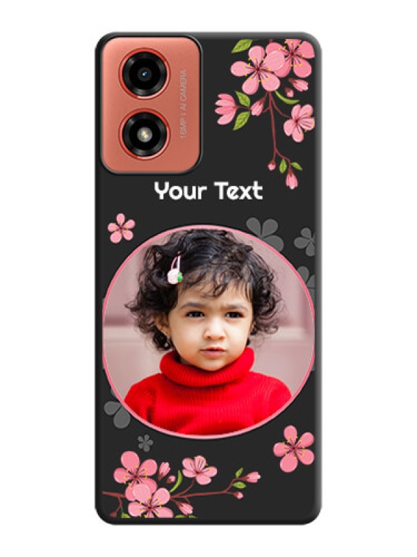 Custom Round Image with Pink Color Floral Design on Photo On Space Black Custom Soft Matte Mobile Back Cover - Motorola G04s