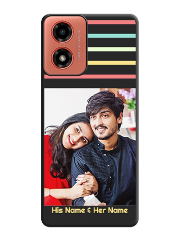 Custom Color Stripes with Photo and Text on Photo  On Space Black Custom Soft Matte Mobile Back Cover - Motorola G04s