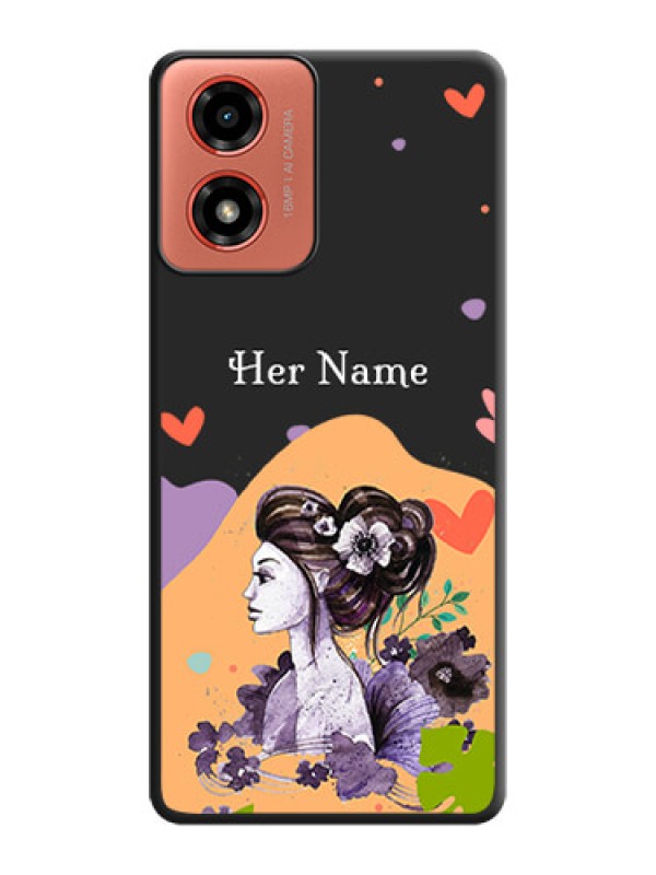 Custom Namecase For Her With Fancy Lady Image On Space Black Custom Soft Matte Mobile Back Cover - Motorola G04s