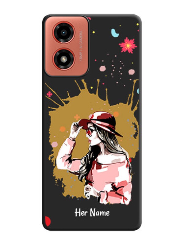 Custom Mordern Lady With Color Splash Background With Custom Text On Space Black Custom Soft Matte Mobile Back Cover - Motorola G04s