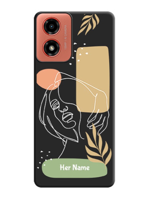 Custom Custom Text With Line Art Of Women & Leaves Design On Space Black Custom Soft Matte Mobile Back Cover - Motorola G04s