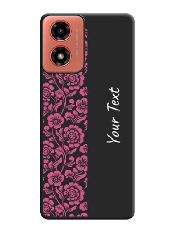 Custom Pink Floral Pattern Design With Custom Text On Space Black Custom Soft Matte Mobile Back Cover - Motorola G04s