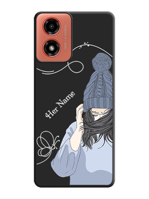 Custom Girl With Blue Winter Outfiit Custom Text Design On Space Black Custom Soft Matte Mobile Back Cover - Motorola G04s