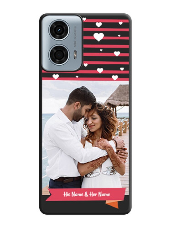 Custom White Color Love Symbols with Pink Lines Pattern on Space Black Custom Soft Matte Phone Cases - Motorola G24 Power