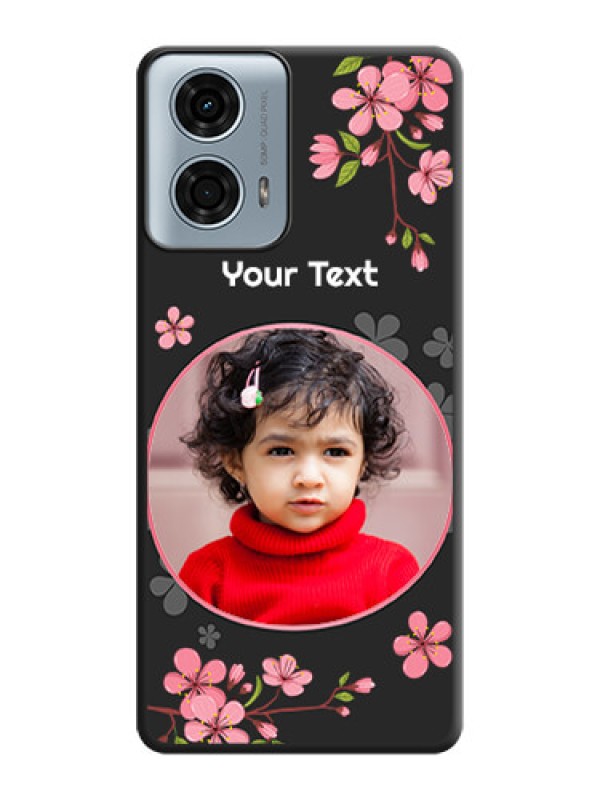 Custom Round Image with Pink Color Floral Design - Photo on Space Black Soft Matte Back Cover - Motorola G24 Power