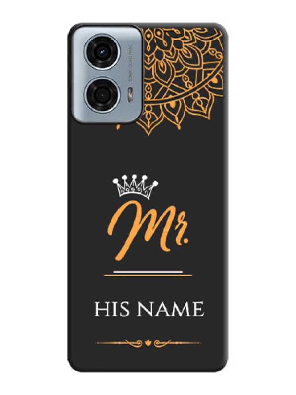 Custom Mr Name with Floral Design on Personalised Space Black Soft Matte Cases - Motorola G24 Power