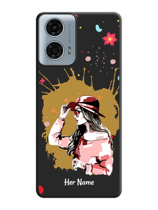 Custom Mordern Lady With Color Splash Background With Custom Text On Space Black Personalized Soft Matte Phone Covers - Motorola G24 Power